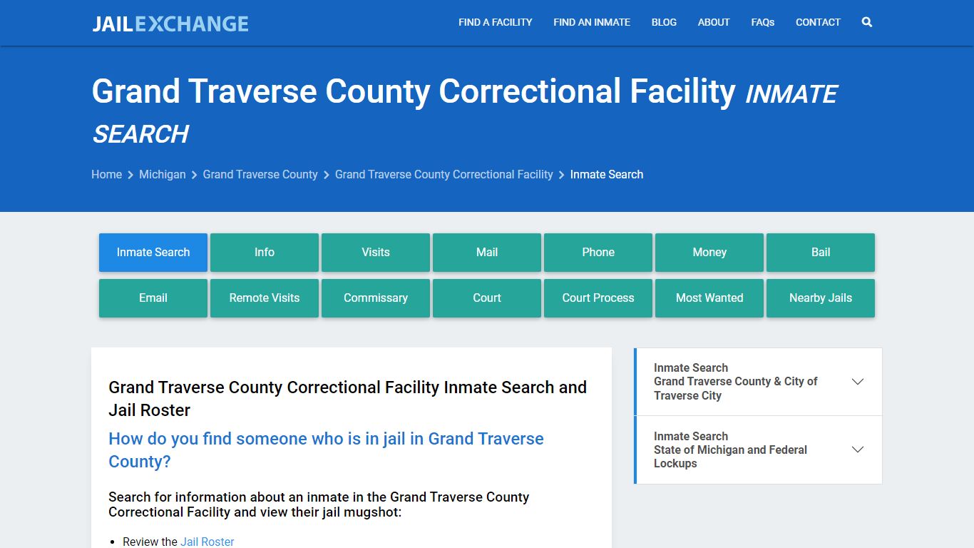 Grand Traverse County Correctional Facility Inmate Search