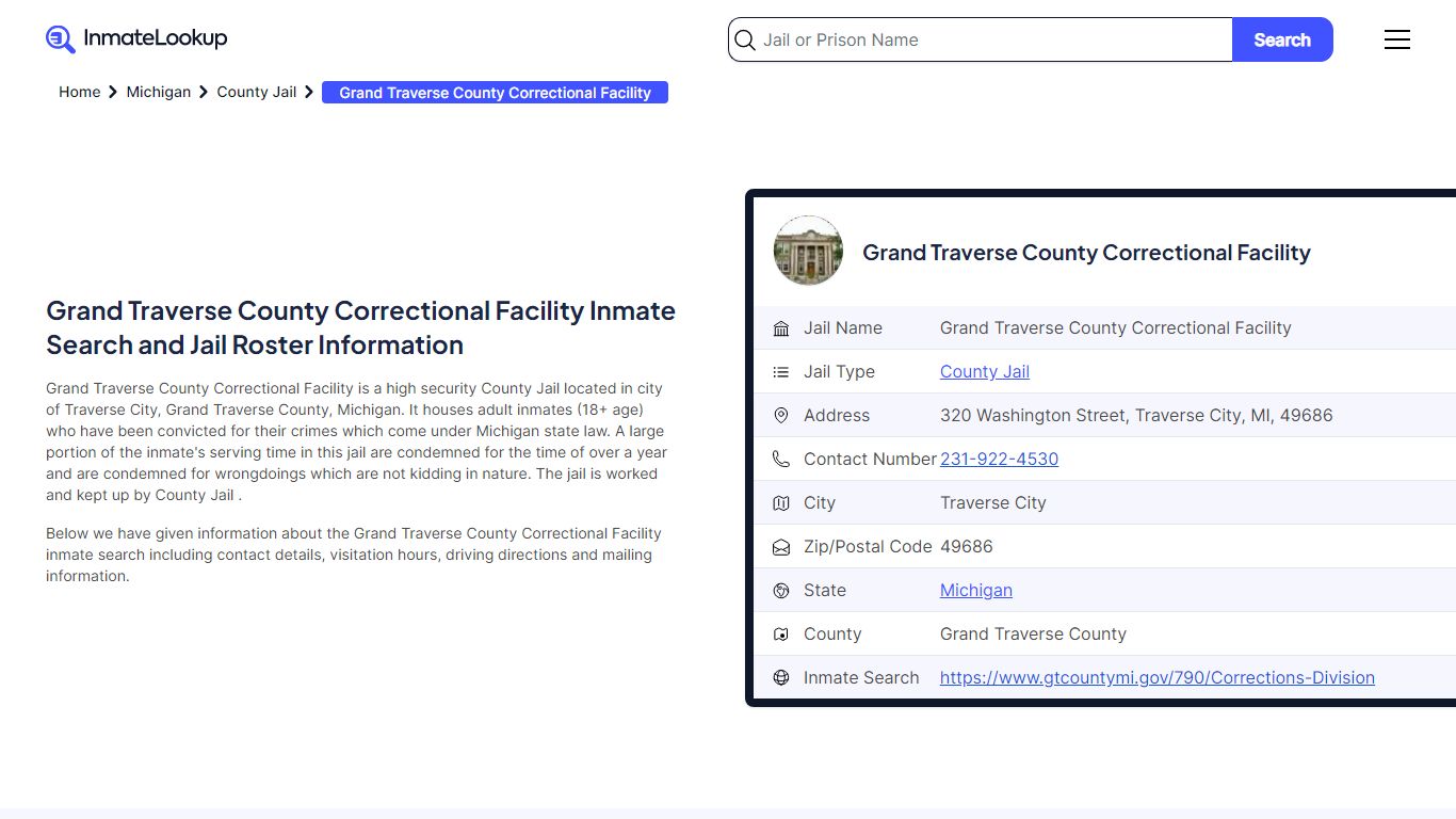 Grand Traverse County Correctional Facility Inmate Search - Traverse ...