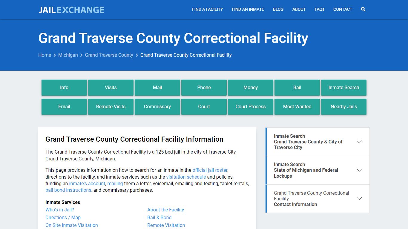 Grand Traverse County Correctional Facility , MI Inmate Search, Information