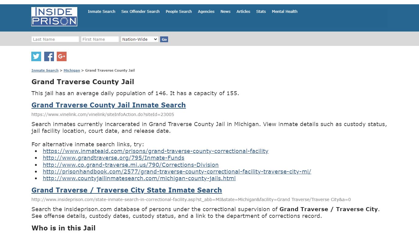 Grand Traverse County Jail - Michigan - Inmate Search - Inside Prison